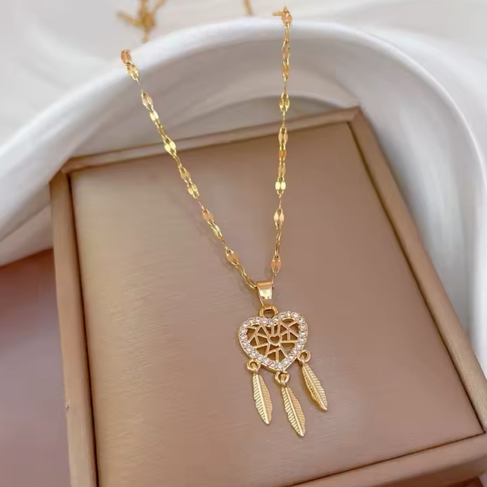 Gold Filled Cubic Zirconia Heart Dreamcatcher Necklace